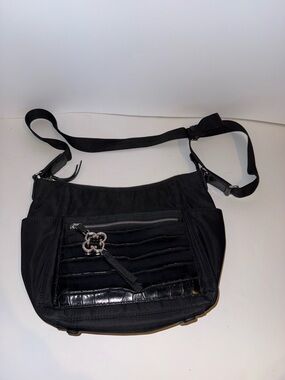 Brighton Black Crossbody Bag with Quilted Front Pocket and Silver Charm